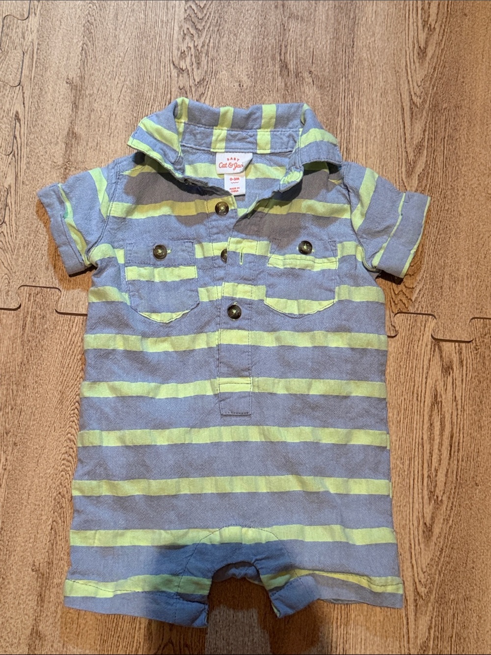 Cat & Jack Blue and Lime Striped Polo Romper